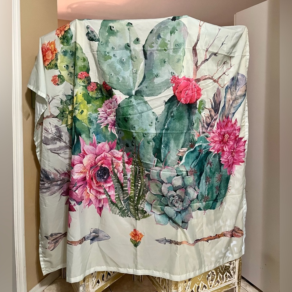 Dept 56 Watercolor Succulent Cactus Shower Curtain - Fabric